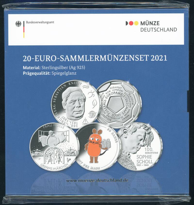 BRD 2021 5 x 20 Euro Sammlermünzenset