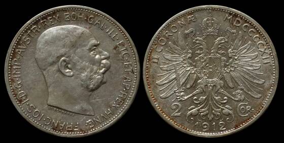 ÖSTERREICH 2 Kronen Silber aus 1912-1913