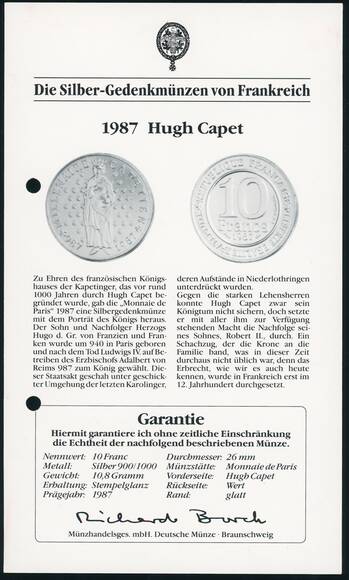 FRANKREICH 10 Francs 1987 Hugo Capet