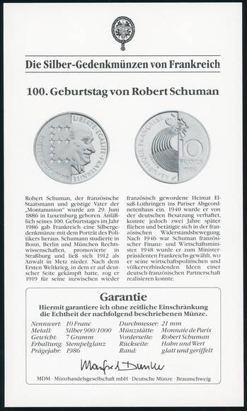 FRANKREICH 10 Francs 1986 Robert Schuman