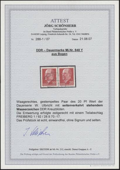 DDR 1968 MiNr. 848 Y Paar aus Bogen
