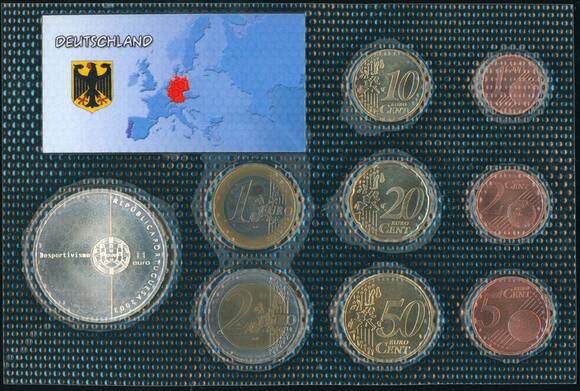 PORTUGAL - BRD 2003-2002 Euro-Kursmünzensatz mit 8 Euro Silber