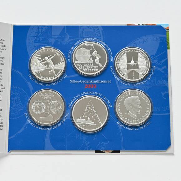 BRD 2009 Silber-Gedenkmünzen 6mal 10 Euro