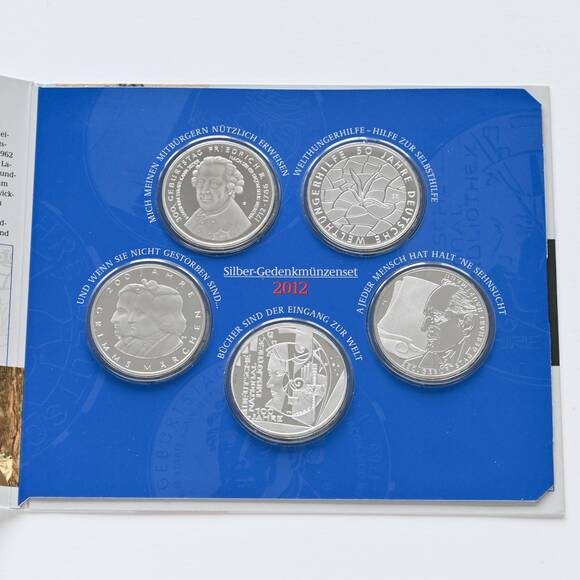 BRD 2012 Silber-Gedenkmünzen 5mal 10 Euro