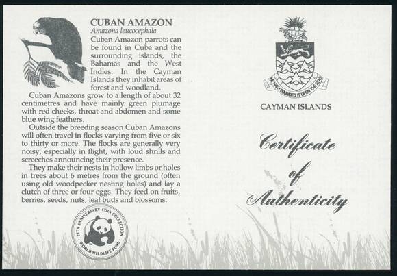 CAYMAN-INSELN 5 Dollars 1987 Amazonaspapagei 25 Jahre WWF