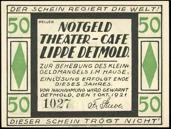 Detmold 1921 Theater-Café 270.1 50 Pfg.