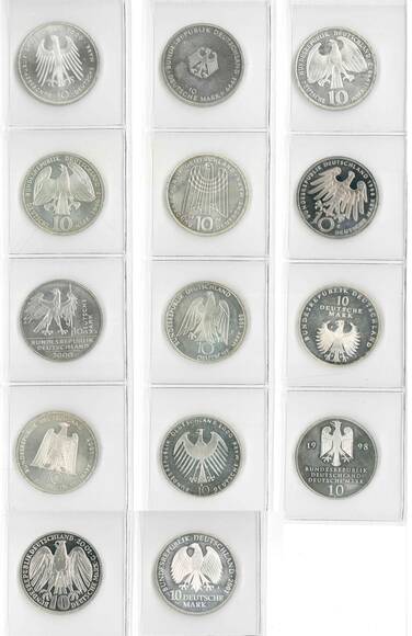 BRD 1998-2001 Silber-Gedenkmünzen 14 x 10 DM komplett