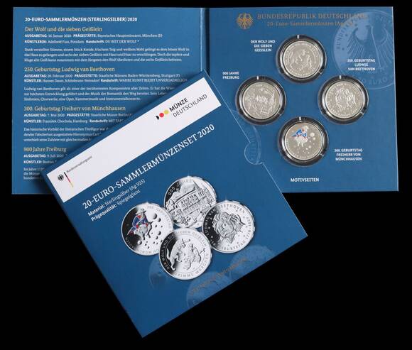 BRD 2020 4mal 20 Euro Sammlermünzenset