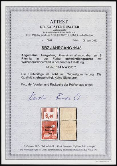 SBZ 1948 MiNr. 184 b W OR Walzendruck-Oberrand
