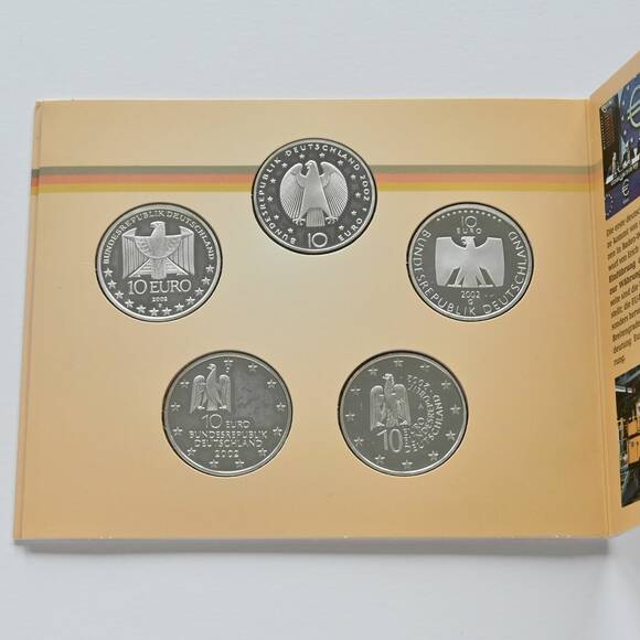 BRD 2002 Silber-Gedenkmünzen 5mal 10 Euro