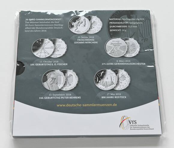BRD 2018 5 x 20 Euro Sammlermünzenset
