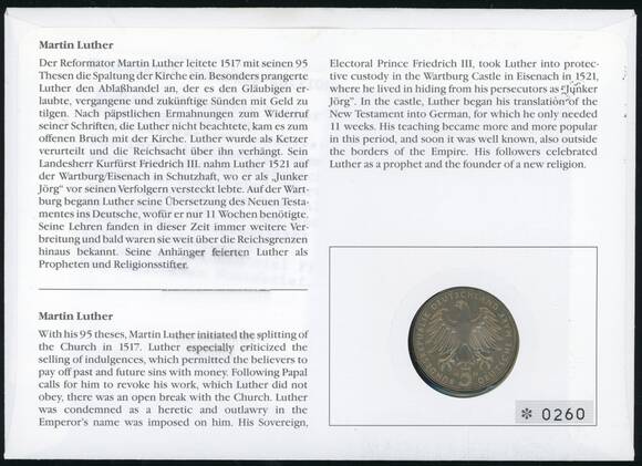 BRD 1983/1992 Numisbrief Martin Luther