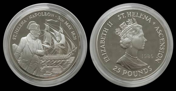 SANKT HELENA UND ASCENSION 25 Pounds Silber 1986 Napoleon Bonaparte