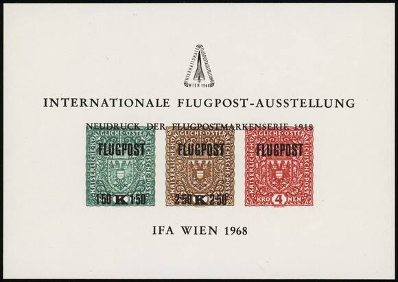ÖSTERREICH 1968 Gedenkblatt Flugpostausstellung IFA Wien