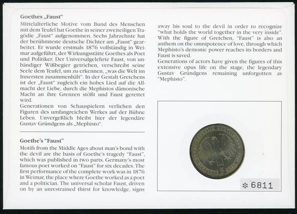 BRD 1982/1992 Numisbrief Goethes Faust
