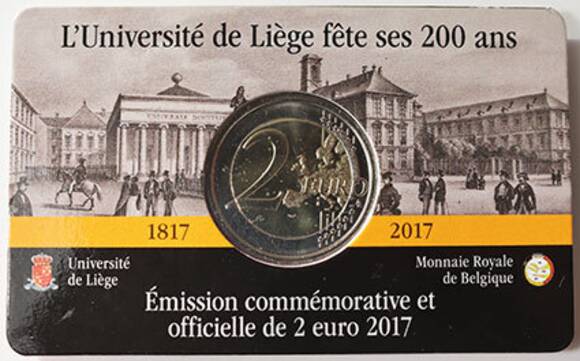 BELGIEN 2 Euro 2017 200 Jahre Universität Lüttich Coincard