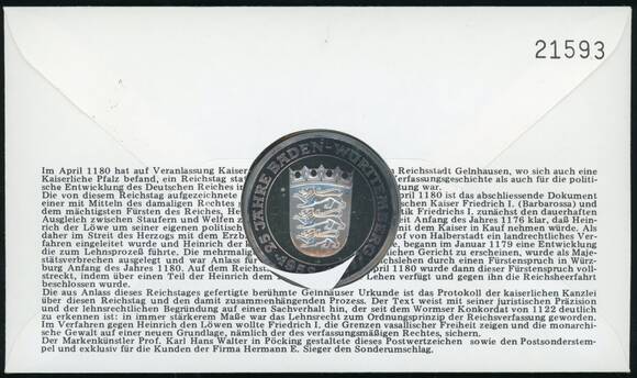BRD 1980 Medaillenbrief 800 Jahre Reichstag zu Gelnhausen