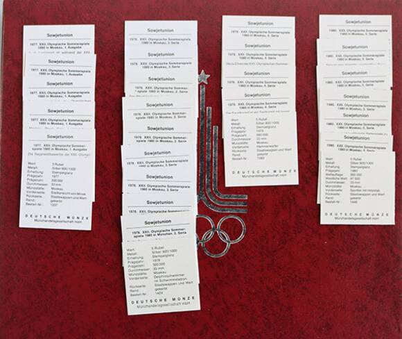 SOWJETUNION komplette Sammlung 14 x 5 und 14 x10 Rubel Olympische Spiele 1980
