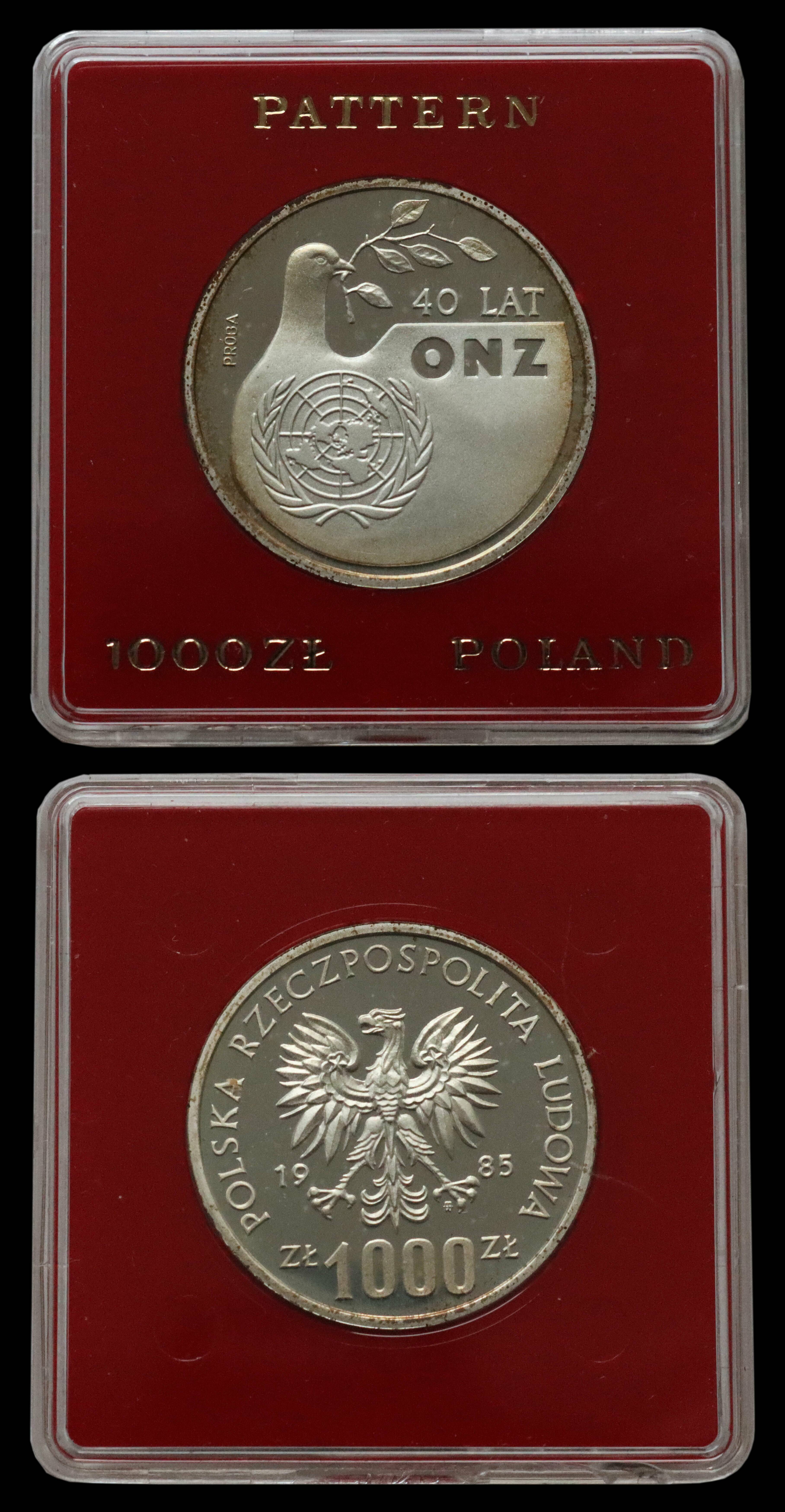 POLEN 1000 Zloty Silber Probe 1985 40 Jahre UNO