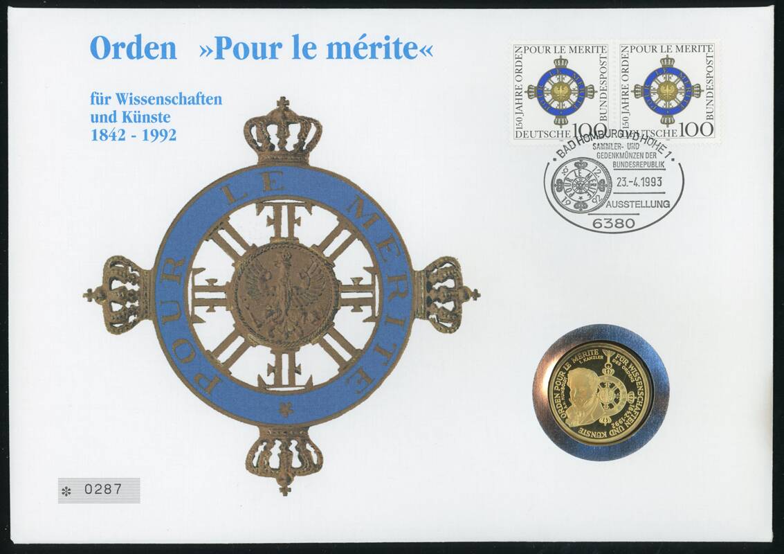 BRD 1992/1993 Numisbrief Orden "Pour le mérite"