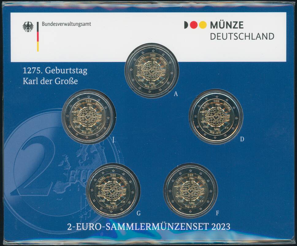 BRD 2023 5 x 2 Euro 1275. Geburtstag Karl der Große