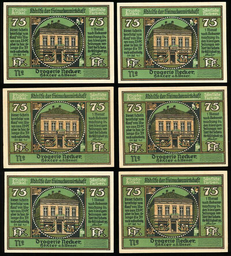 Höxter 1922 Drogerie Necker 617.1 b) 6 Scheine