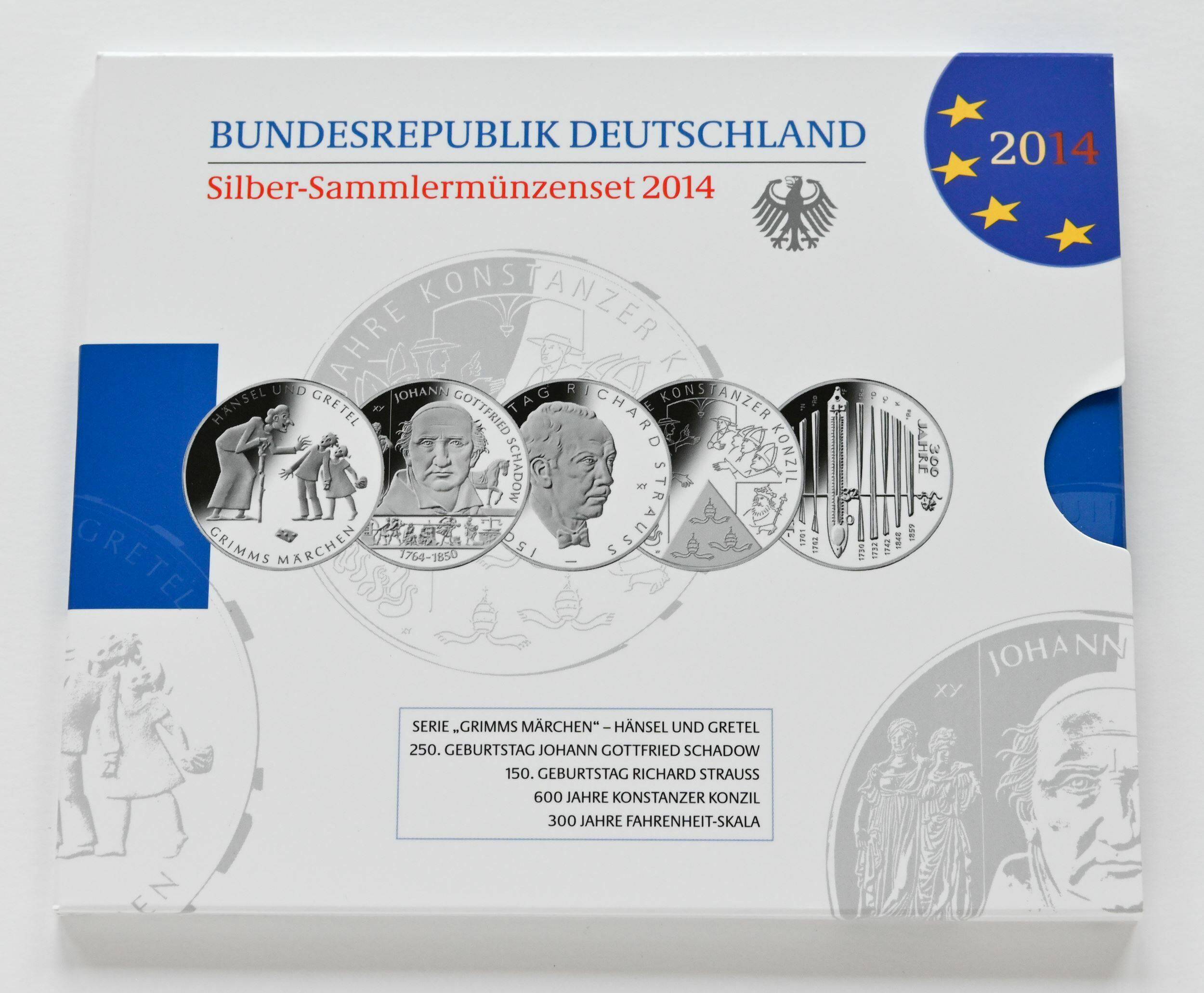 BRD 2014 Silber-Gedenkmünzen 5mal 10 Euro