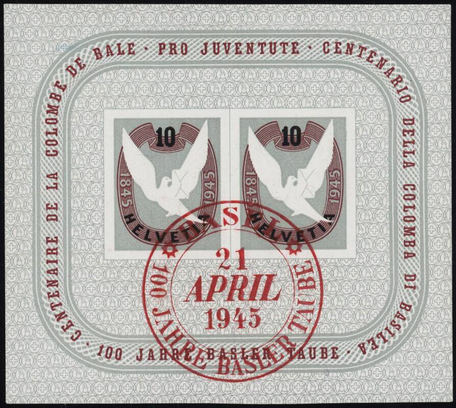 SCHWEIZ 1945 Block 12 mit rotem Sonderstempel