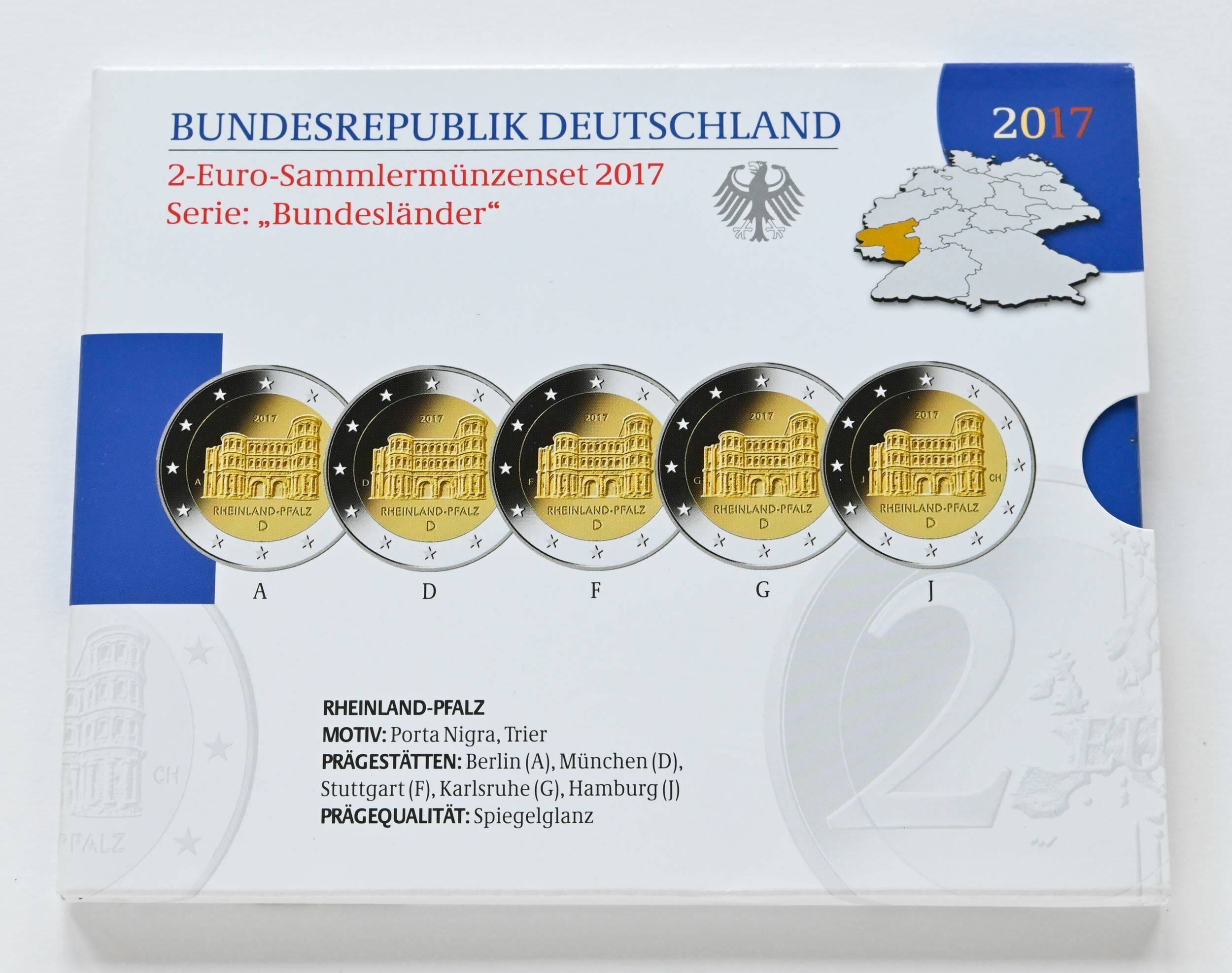 BRD 2017 Serie Bundesländer Rheinland-Pfalz 5 x 2 Euro PP