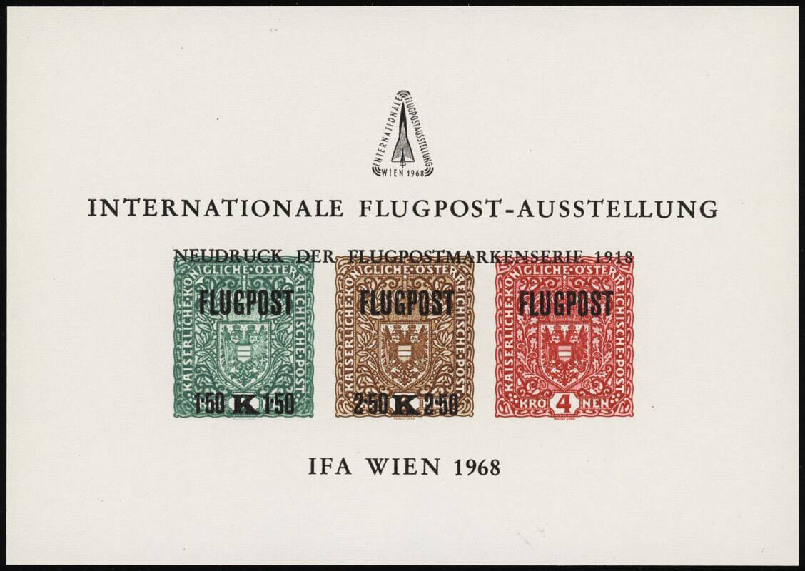 ÖSTERREICH 1968 Gedenkblatt Flugpostausstellung IFA Wien