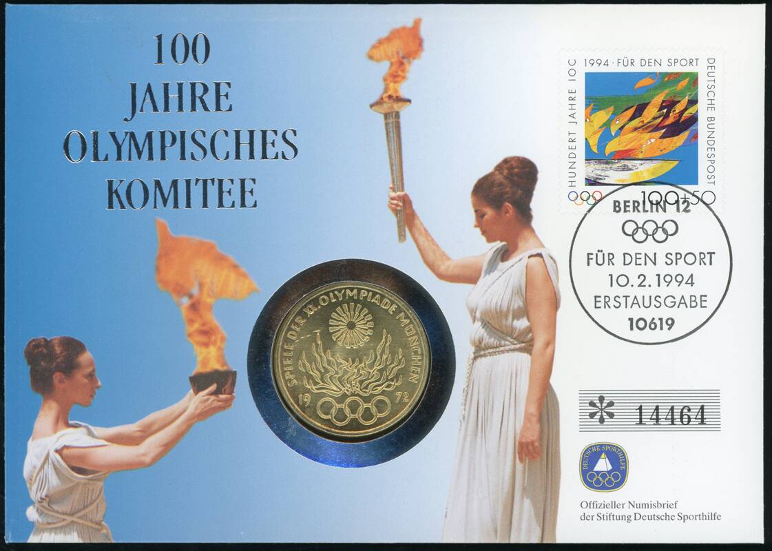 BRD 1972/1994 Numisbrief 100 Jahre Olympisches Komitee