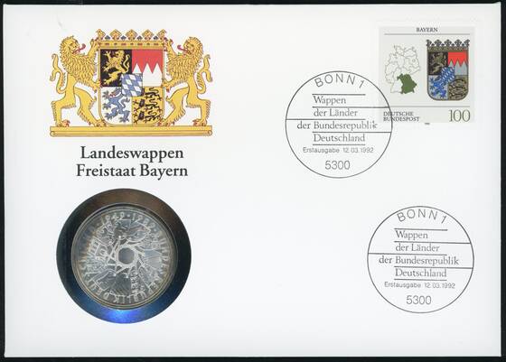 BRD 1989/1992 Numisbrief Landeswappen Freistaat Bayern