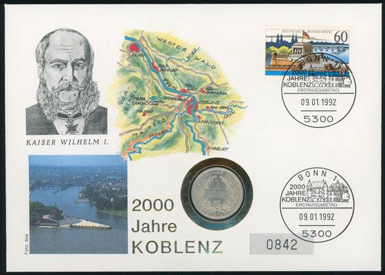 DEUTSCHES REICH-BRD 1914/1992 Numisbrief 2000 Jahre Koblenz