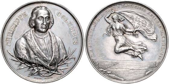 CHRISTOPH COLUMBUS schöne Silbermedaille 1892