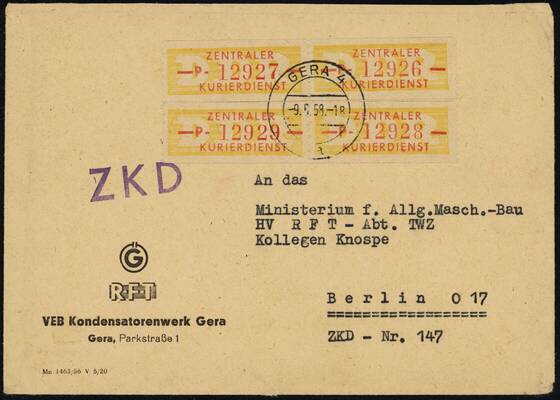 DDR-Dienst MiNr. B 16 P vier Stück auf Brief