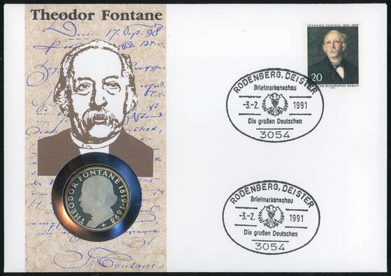 BRD 1969/1991 Numisbrief Theodor Fontane