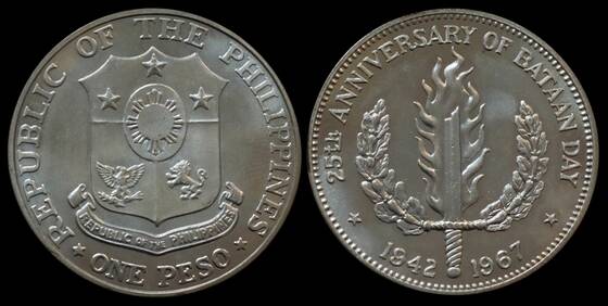 PHILIPPINEN 1 Peso Silber 1967 Schlacht von Bataan