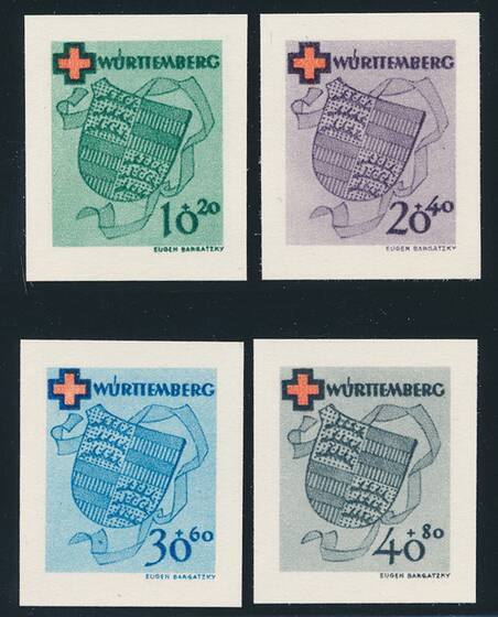 FZ WÜRTTEMBERG MiNr. 40-43 B, Einzelmarken aus Block 1