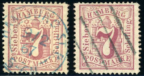 HAMBURG 1865 zwei Stück MiNr. 19