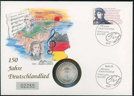 BRD 1973/1991 Numisbrief "150 Jahre Deutschlandlied"