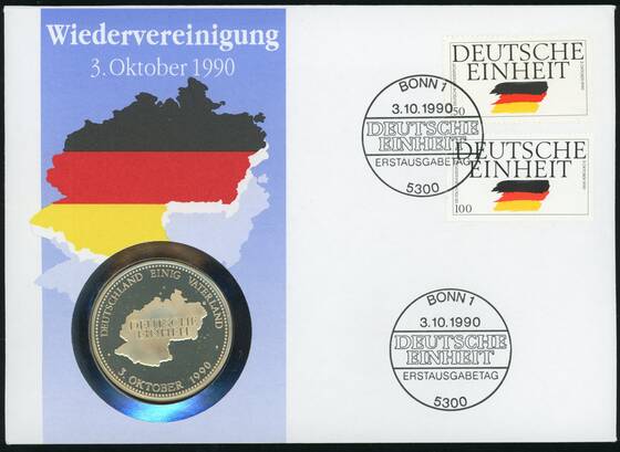 BRD 1990 Medaillenbrief Wiedervereinigung 3. Oktober 1990