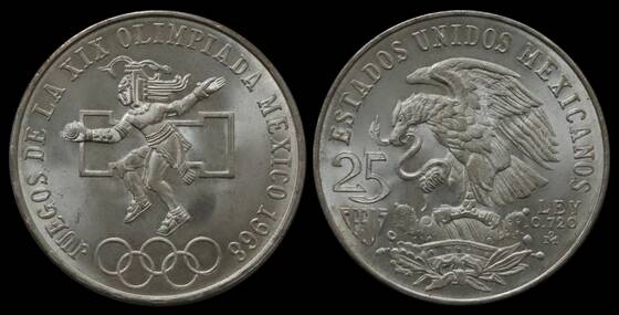 MEXIKO 25 Pesos Silber 1968 Olympische Spiele in Mexiko