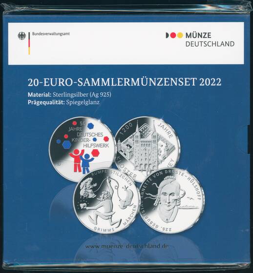 BRD 2022 4 x 20 Euro Sammlermünzenset