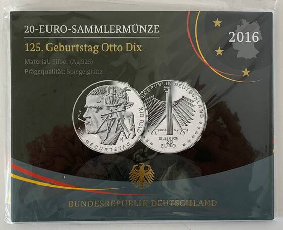 BRD 20 Euro 2016 G 125. Geburtstag Otto Dix