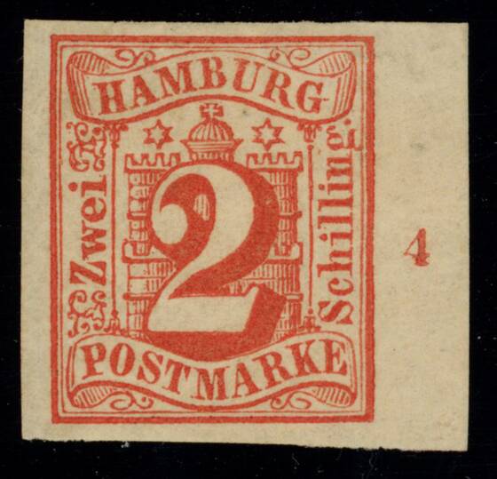 HAMBURG 1859 MiNr. 3 ohne Wasserzeichen mit Reihenzähler