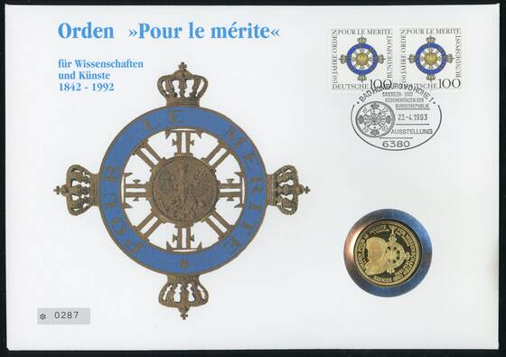 BRD 1992/1993 Numisbrief Orden "Pour le mérite"