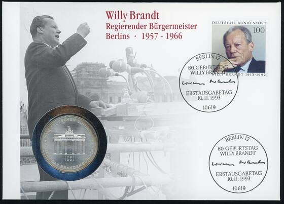 BRD 1991/1993 Numisbrief Willy Brandt Bürgermeister Berlins