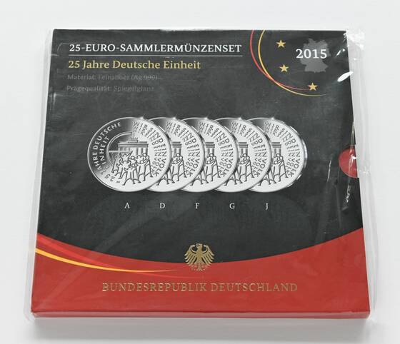 BRD 5 x 25 Euro 2015 25 Jahre deutsche Einheit Sammlermünzenset