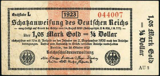 Weimar Schatzanweisung 1,05 Mark Gold WBN-13 a)