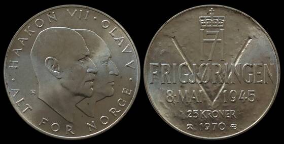 NORWEGEN 25 Kroner 1970 25. Jahrestag des Sieges